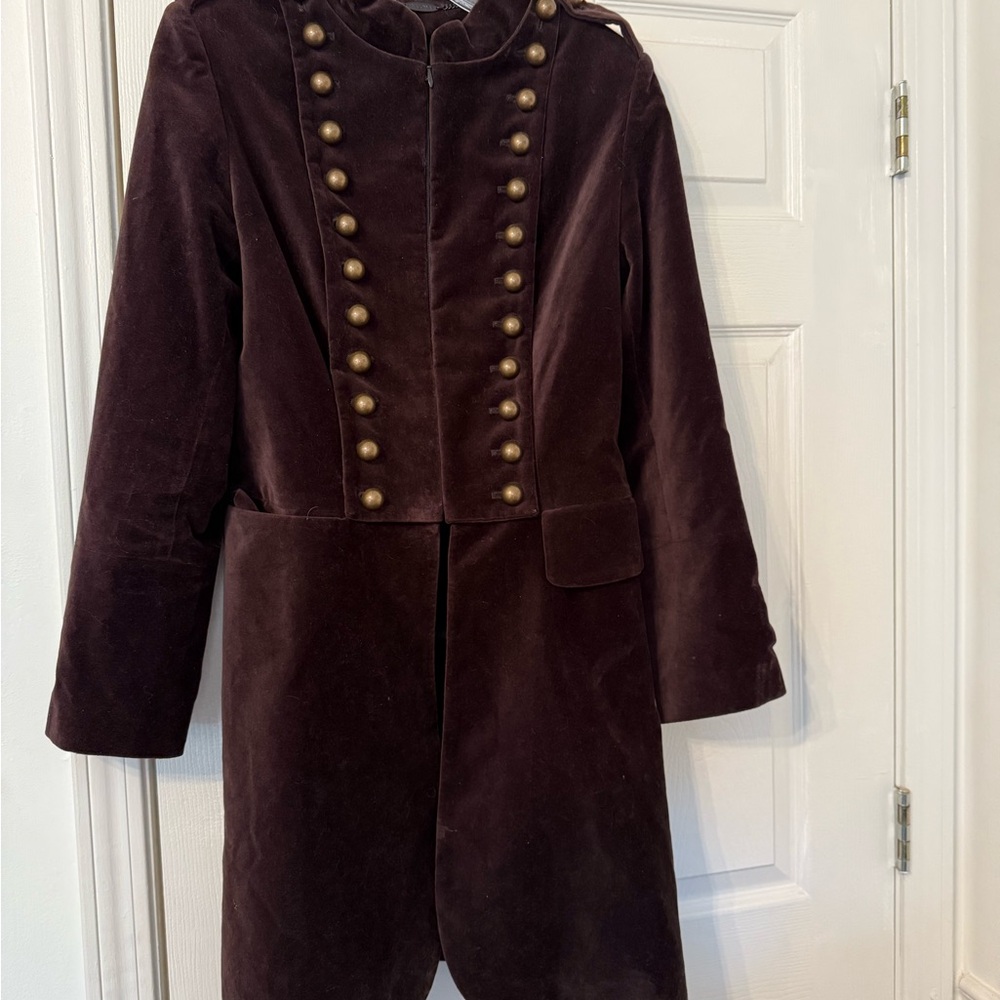 NICOWA Brown Velvet Women's Military Style Coat 8